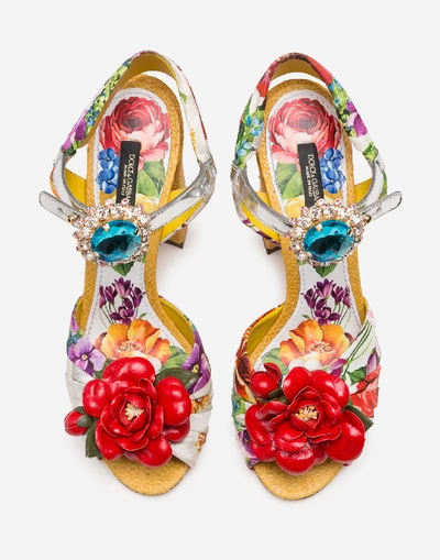 Shop Dolce & Gabbana Twill Silk Sandals With Embroidery In Floral Print