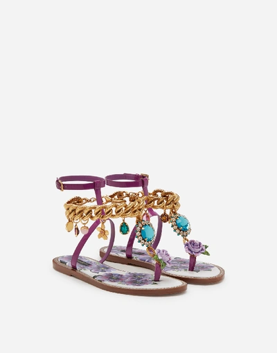 Shop Dolce & Gabbana Patent Leather Flip Flops With Embroidery