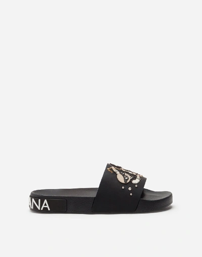 Shop Dolce & Gabbana Rubber Beachwear Sliders With Stylist Patches