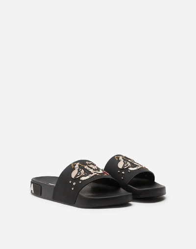 Shop Dolce & Gabbana Rubber Beachwear Sliders With Stylist Patches