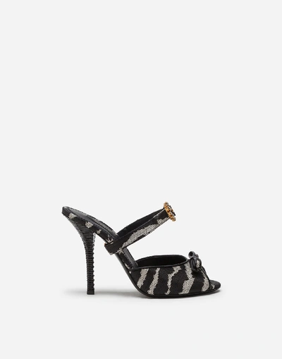 Shop Dolce & Gabbana Mules In Raffia Jacquard With Zebra Print With Bejeweled Buckle