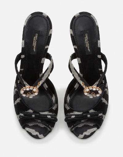 Shop Dolce & Gabbana Mules In Raffia Jacquard With Zebra Print With Bejeweled Buckle