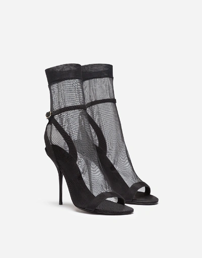 Shop Dolce & Gabbana Grosgrain Sandals With Sock In Stretch Tulle In Black
