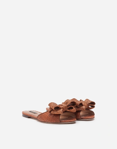 Shop Dolce & Gabbana Straw Sliders With Bow