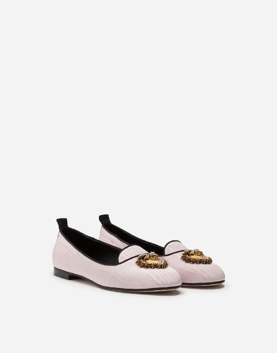 Shop Dolce & Gabbana Moiré Devotion Slippers In Pale Pink/black