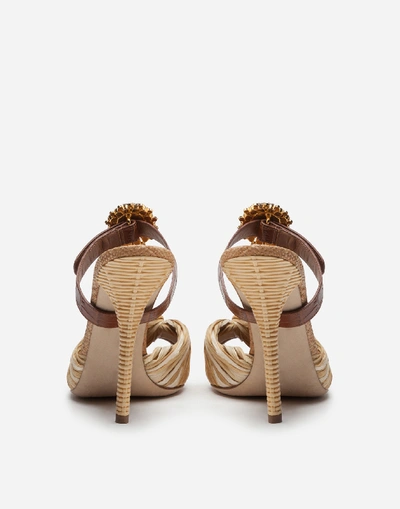 Shop Dolce & Gabbana Mules In Tropea Straw And Calfskin With Bejeweled Buckle