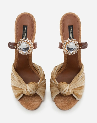 Shop Dolce & Gabbana Mules In Tropea Straw And Calfskin With Bejeweled Buckle