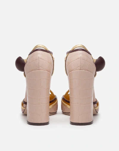 Shop Dolce & Gabbana Polished Crocodile Print T-strap Shoes With Decorative Button