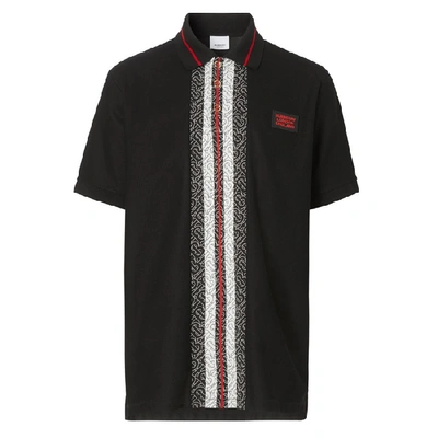 Shop Burberry Black Monogram-striped Cotton Polo Shirt