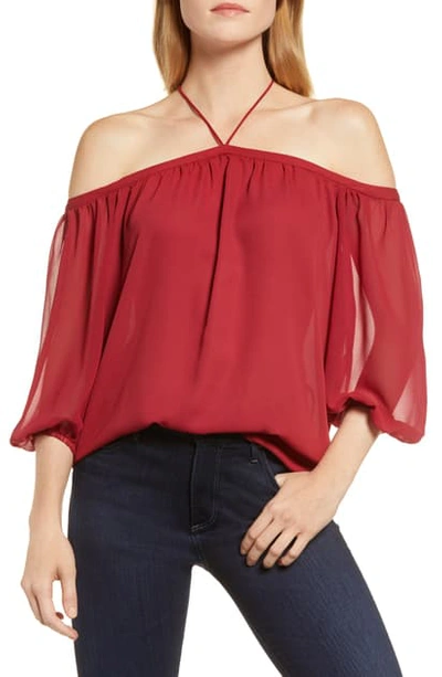 Shop 1.state Off The Shoulder Sheer Chiffon Blouse In Lush Berry