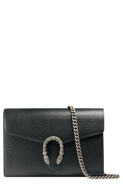 Shop Gucci Leather Wallet On A Chain In Black/ Black Diamond