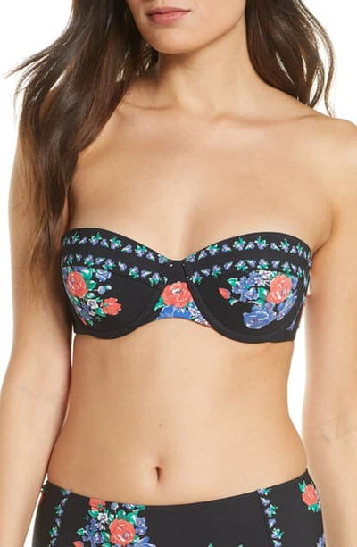 Shop Tory Burch Underwire Bandeau Bikini Top In Black Tea Rose