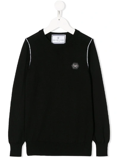 Shop Philipp Plein Knitted Logo Plaque Jumper In Black