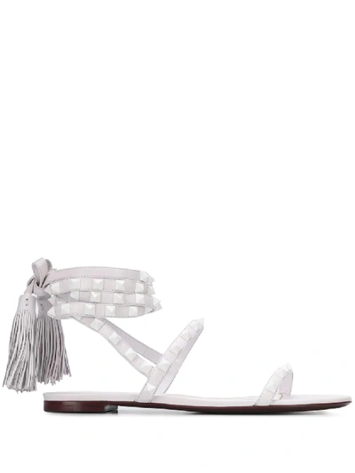 Shop Valentino Rockstud Flair Lace-up Sandals In White