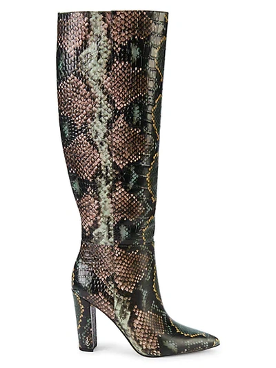 Shop Sam Edelman Raakel Snakeskin-embossed Leather Knee-high Boots In Green