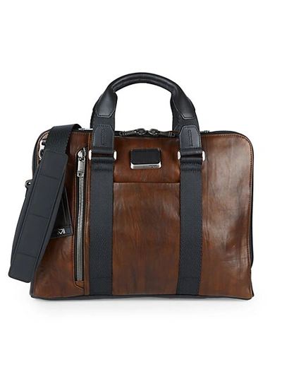Shop Tumi Aviano Slim Leather Brief Bag In Dark Brown