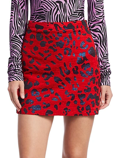 Shop Andamane Bertha Leopard Jacquard Mini Skirt In Red Leopard
