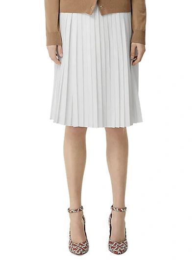 Shop Burberry Pleated Silk Skirt In Optic White