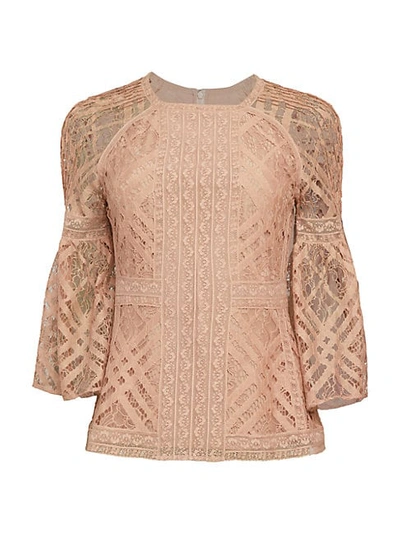 Shop Burberry Bell-sleeve Lace Top In Pale Ash Rose