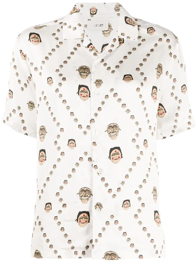 Shop Kirin V-neck Masks Print Bowling Shirt In White