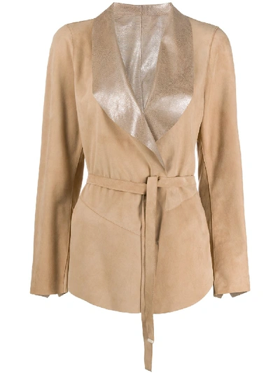 Shop Suprema Shawl Lapels Belted Jacket In Brown