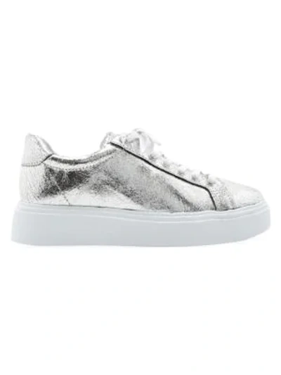Shop Schutz Raver Metallic Leather Platform Sneakers In Silver