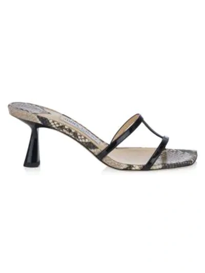 Shop Jimmy Choo Ria Square-toe Snakeskin-embossed Leather Mules In Natural Black