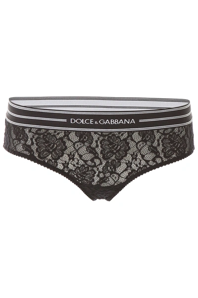 Shop Dolce & Gabbana Lace Briefs With Logo Band In Nero (black)