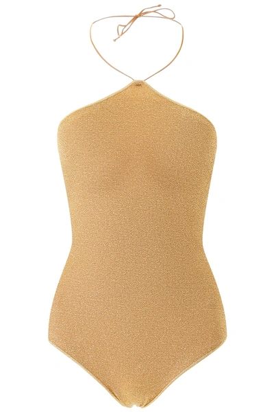 Shop Oseree Maillot Lumiere Neckless Swimsuit In Gold (gold)