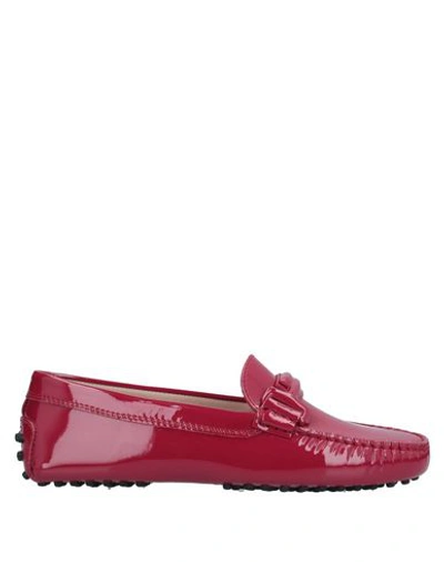 Shop Tod's Woman Loafers Burgundy Size 5 Soft Leather In Red