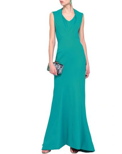 Shop Zac Posen Long Dresses In Turquoise