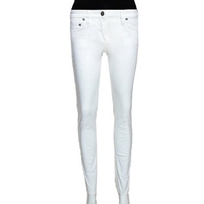 Pre-owned Roberto Cavalli White Denim Logo Embroidered Skinny Jeans S