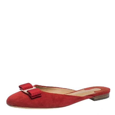Pre-owned Ferragamo Red Suede Emile Mules Size 37.5