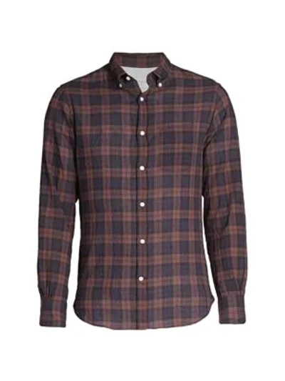 Shop Officine Generale Plaid Button Front Shirt In Navy Brown