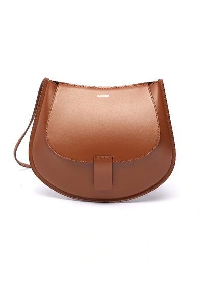 Shop Jil Sander 'crescent' Small Leather Shoulder Bag