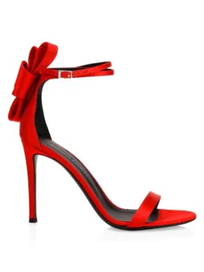 Shop Giuseppe Zanotti Bow Silk Sandals In Red