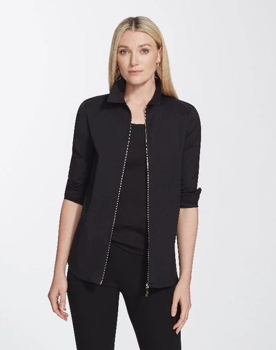 Shop Lafayette 148 Italian Stretch Cotton Connor Blouse In Black