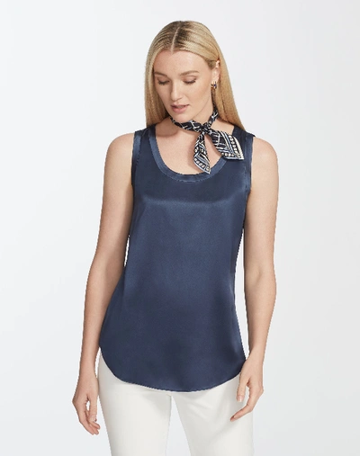 Shop Lafayette 148 Petite Perla Blouse In Charmeuse In Blue