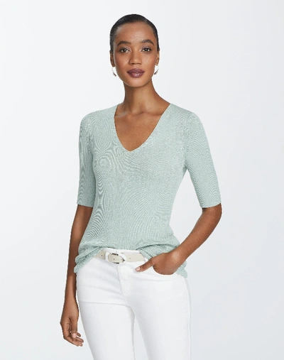Shop Lafayette 148 Plus-size Finespun Voile Rib V-neck Pullover Sweater In Seaglass