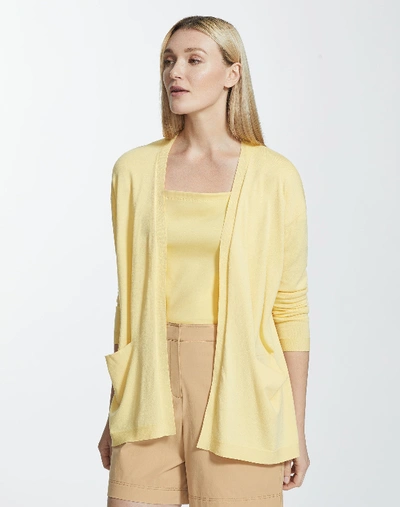 Shop Lafayette 148 Matte Crepe Open Front Cardigan In Yellow