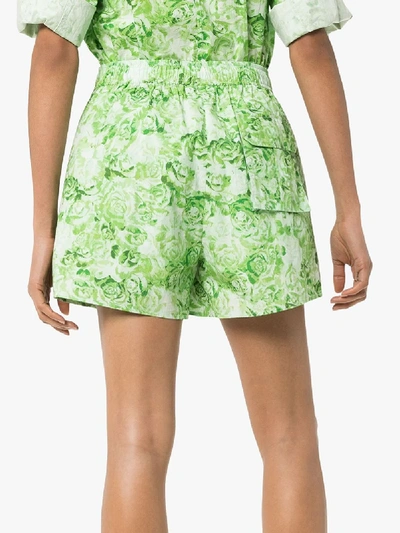 Shop Ganni Floral Print Shorts In Green