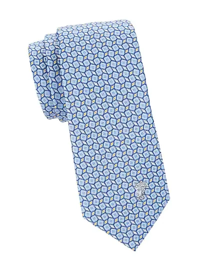 Shop Versace Geometric Silk Tie In Sky Blue
