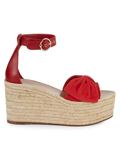 Shop Valentino Rosso Bow Leather Wedge Sandals