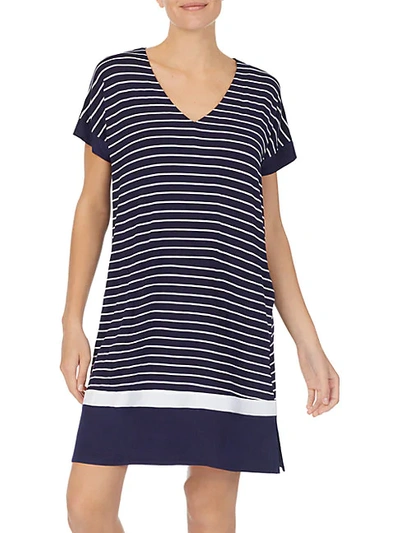 Shop Donna Karan Striped Short-sleeve Sleepshirt In Grey