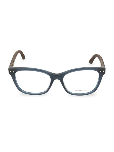 Shop Bottega Veneta 53mm Square Reading Glasses In Blue Clear