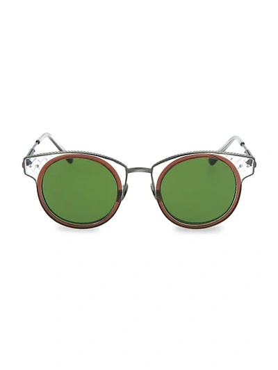 Shop Bottega Veneta 46mm Round Clubmaster Sunglasses In Green