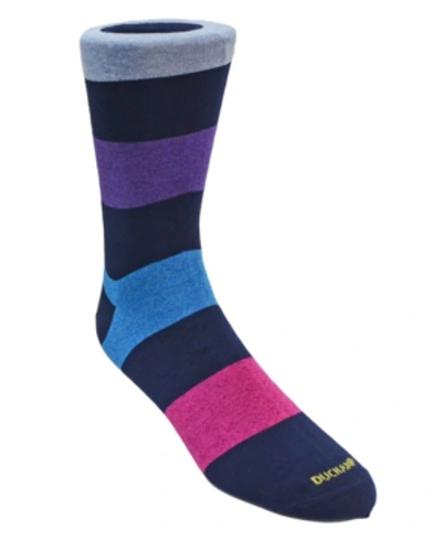 Shop Duchamp London Men's Large Stripe Dress Sock In Navy