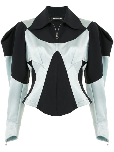 Kiko Kostadinov Contrast Panel Puff Sleeve Fitted Jacket In Blue