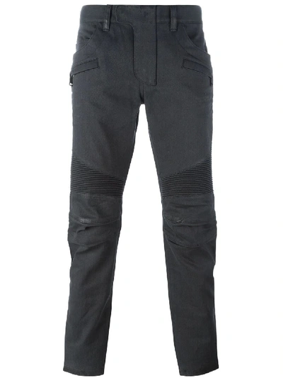Balmain Black Waxed Biker Jeans In Grey | ModeSens