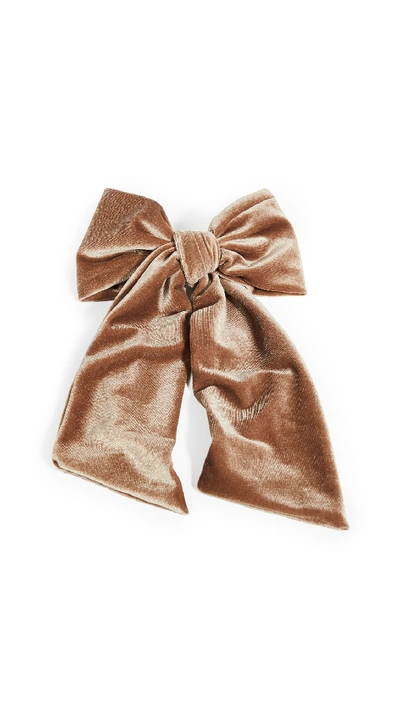 Shop Shashi Hepburn Velvet Bow Barrette In Taupe